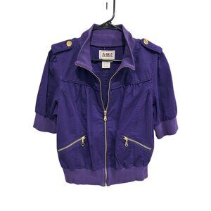 A.M.X Purple Short Sleeve Zip-Up Ribbed Bomber Jacket Size L Trendy Glam